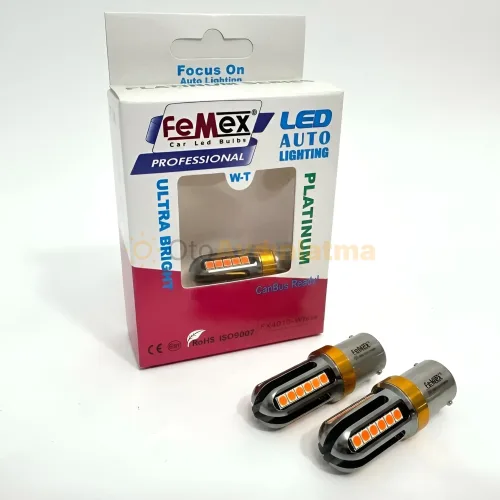 Audi A8 D3 gündüz farı led ampulü - Femex P21W Tek Duy LED Ampul Platinum 93 Tip 3030 Chip Turuncu