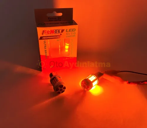 Opel Combo B led sinyal ampulü - Femex Amber Fanlı LED Sinyal Ampulü PY21W - 1156 BAU15S 150° Koyu Turuncu