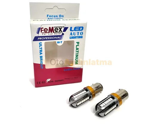 Fiat Ulysse stop / fren led ampulü - Femex P21W Çift Duy LED Ampul Platinum 3030 Chip Kırmızı