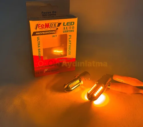 Kia Soul gündüz farı led ampulü - Femex P21W Çift Duy LED Ampul Premium 1157 Tip 3030 Chip Turuncu