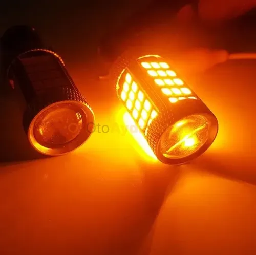 Audi A8 D3 gündüz farı led ampulü - Femex P21W Tek Duy LED Ampul Premium 93 Tip 66SMD 2835 Chip Turuncu