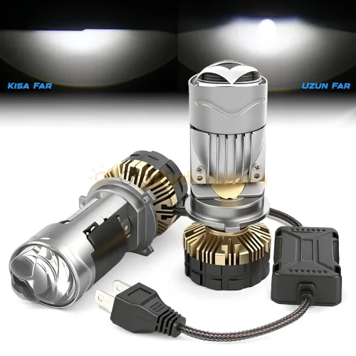 Nissan Micra K13 led kısa far ampulü - Femex Perdeli Lazer Mercekli H4 LED Xenon Pro Plus 25000 Lümen Mini Bi-LED