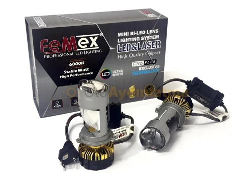 Nissan Micra K13 led kısa far ampulü - Femex Perdeli Lazer Mercekli H4 LED Xenon Pro Plus 25000 Lümen Mini Bi-LED