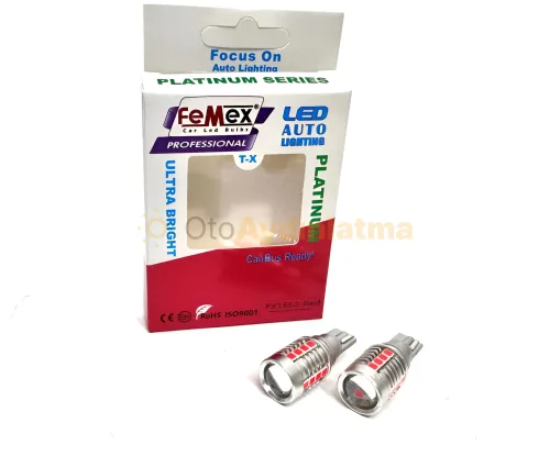 Toyota Auris E15 stop / fren led ampulü - Femex T15 Mercekli LED Ampul Platinum - W16W 18SMD 3035 Chip Kırmızı