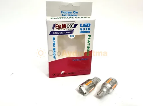 Peugeot 3008 2 led sinyal ampulü - Femex T15 Mercekli LED Ampul Platinum - W16W 18SMD 3035 Chip Turuncu