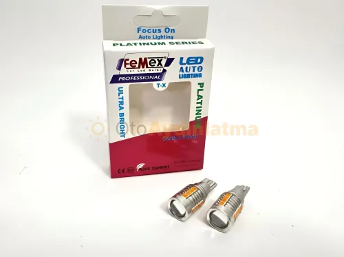 Peugeot 3008 2 led sinyal ampulü - Femex T15 Mercekli LED Ampul Platinum - W16W 18SMD 3035 Chip Turuncu