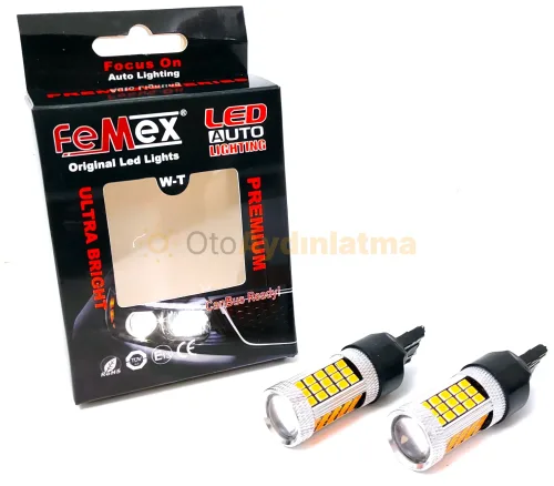 Volkswagen Touareg 2 Makyajlı gündüz farı led ampulü - Femex T20 LED Ampul Premium - W21W 66SMD 2835 Chip Turuncu