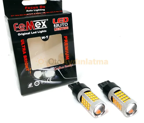 Volkswagen Touareg 2 Makyajlı gündüz farı led ampulü - Femex T20 LED Ampul Premium - W21W 66SMD 2835 Chip Turuncu