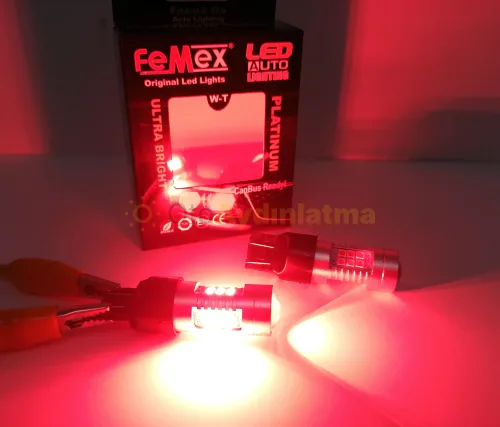Mazda 3 led sis farı ampulü - Femex T20 LED Ampul Platinum - W21W 21SMD 3030 Chip Kırmızı
