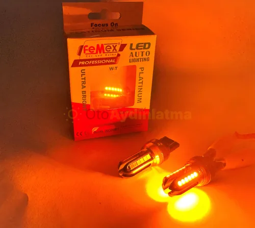 Volkswagen Touareg 2 Makyajlı gündüz farı led ampulü - Femex T20 LED Ampul Platinum - W21W Tek Duy / Çift Duy 3030 Chip Turuncu